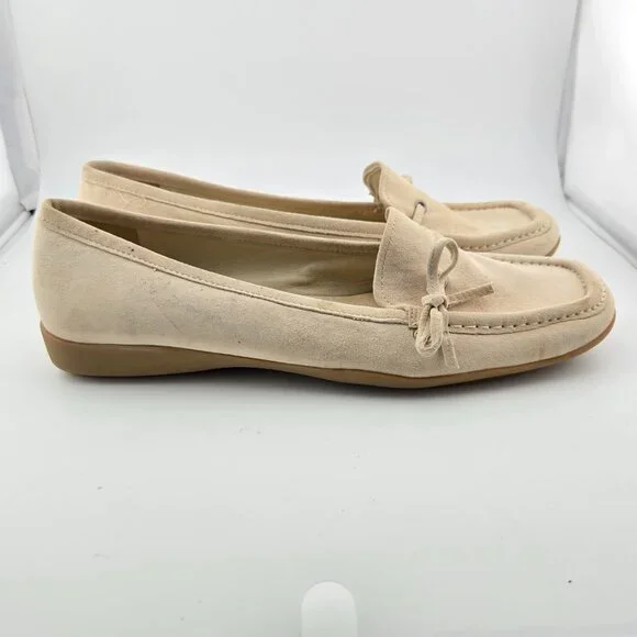 Enzo Angiolini Beige Suede Loafers | Women’s Moccasin Flats | Slip-On with Bow - Picture 3 of 10